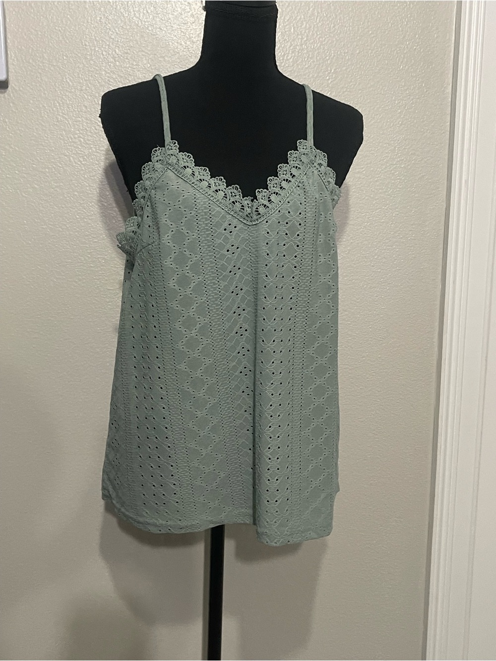 Lace-Trim Eyelet Camisole Top - Pale Blue